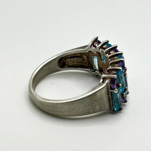 Sterling Silver Ring with Topaz and Amethyst Gemstones - Size 9 - Picture 4 of 7